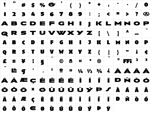 Anisette Black  glyph index