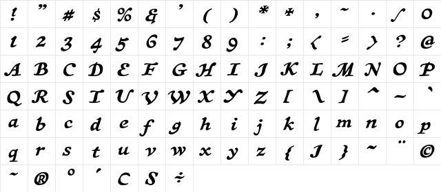 CCTreasureTrove Italic  glyph index