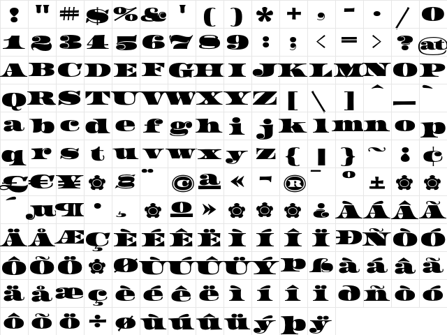 Federal Regular  glyph index