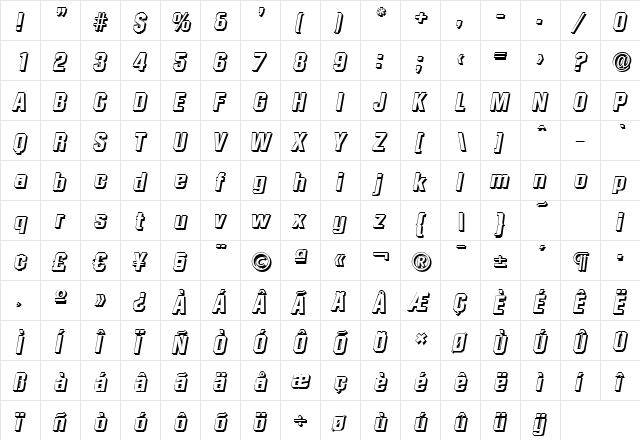 SeanBeckerShadow-ExtraBold Italic  glyph index
