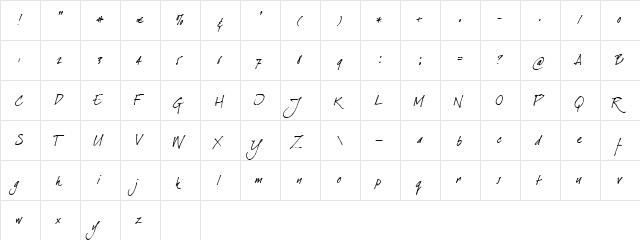 dearJoe Italic  glyph index