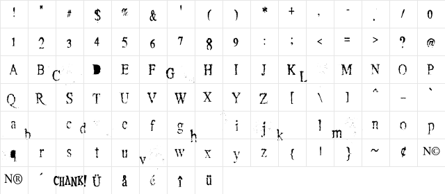 Crusti Regular  glyph index