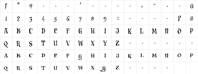 Carima Regular  glyph index