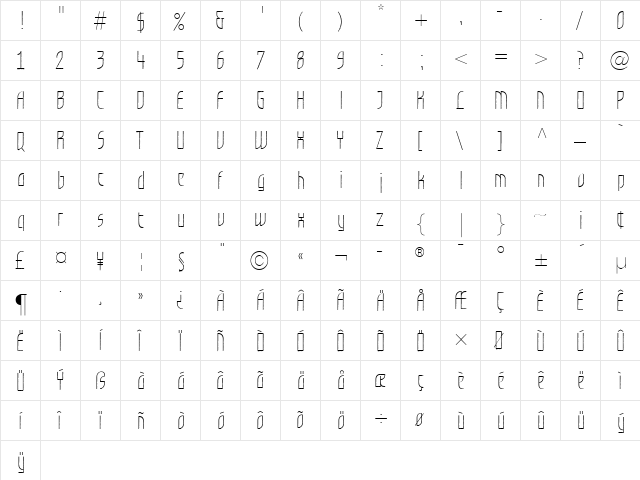 GrafiloneLL Light Regular  glyph index