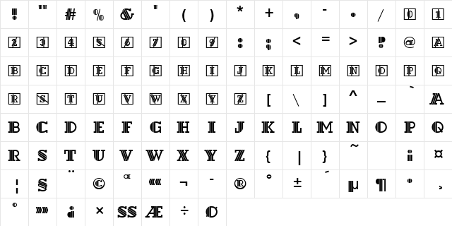 DextorIniD Regular  glyph index