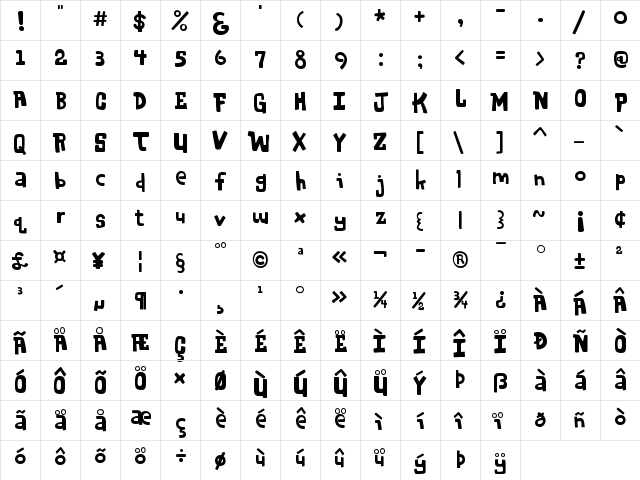 Tarnation Regular  glyph index