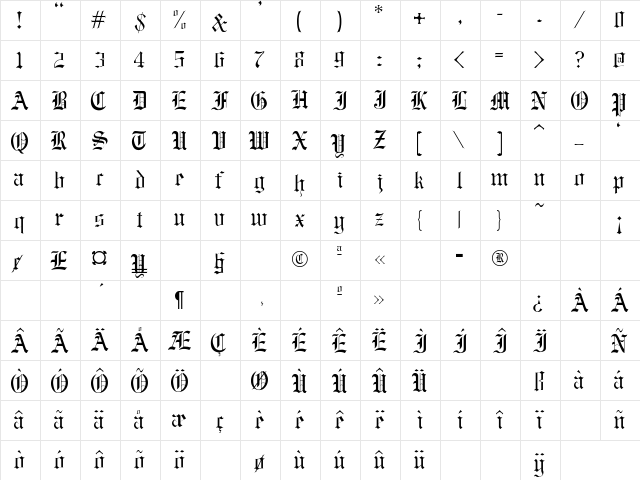 Birney Regular  glyph index