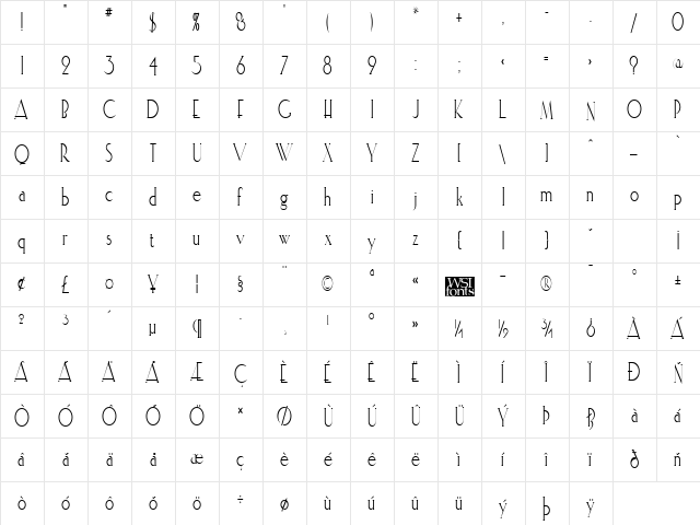 ElisiaCondensed Regular  glyph index