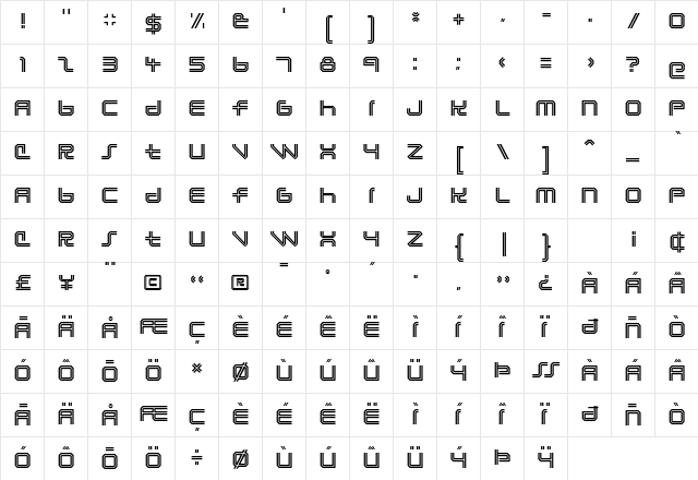 Lunasol Regular  glyph index