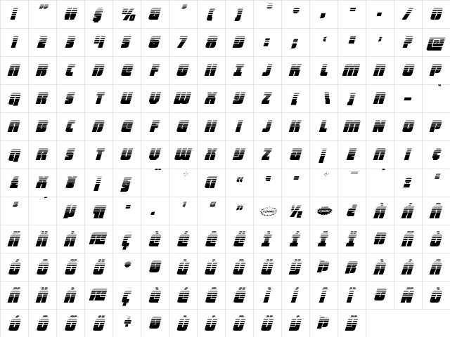 Heavy Falcon Halftone Italic Italic  glyph index