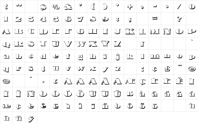 Nubian Shadow Regular  glyph index