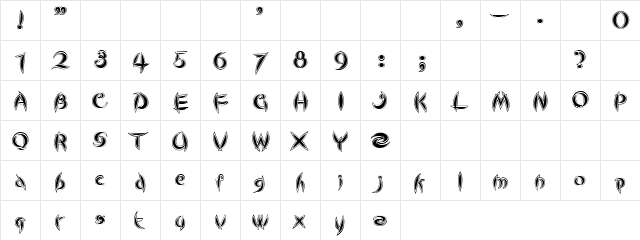 Swordineez Regular  glyph index