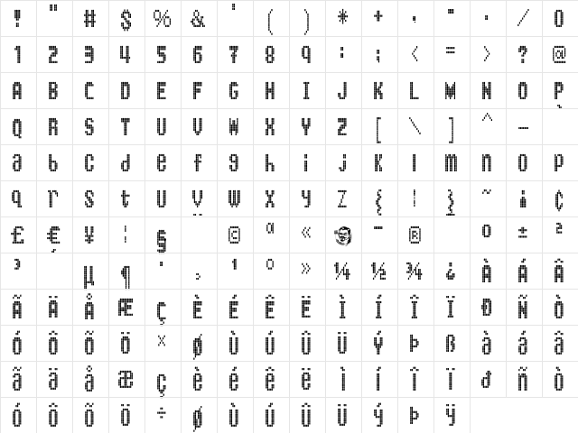 BartonBus Regular  glyph index