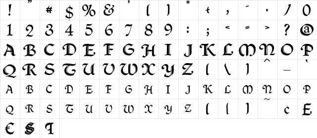 QuillCapitals normal  glyph index