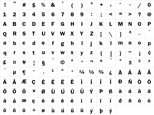 ITC Franklin Gothic Demi  glyph index