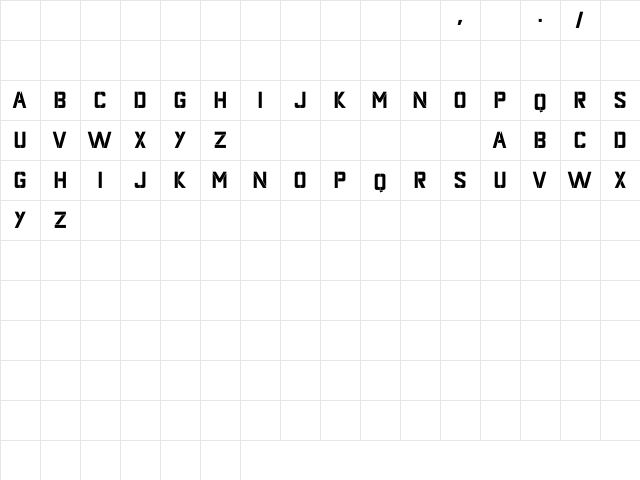 Bekasi Regular  glyph index