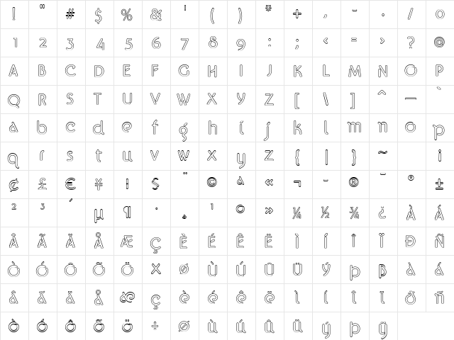 Gelato Regular  Outline  glyph index