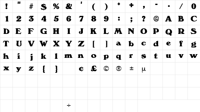 CatalegoDisplaySSK Regular  glyph index
