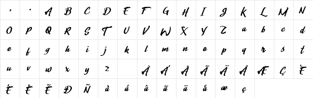 Lady Writer Regular  glyph index