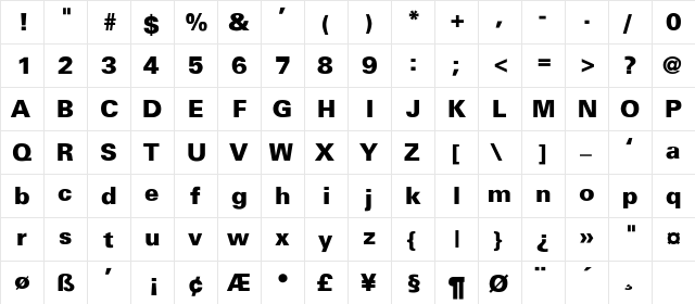 Fox-Bold-Thin Bold Regular  glyph index
