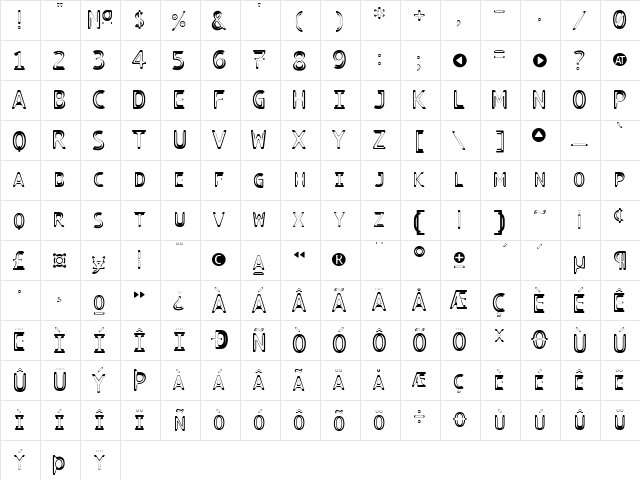 TECHNOIRE Regular  glyph index