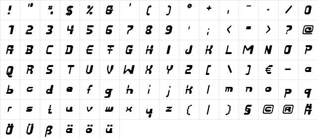Bulgari Regular  glyph index