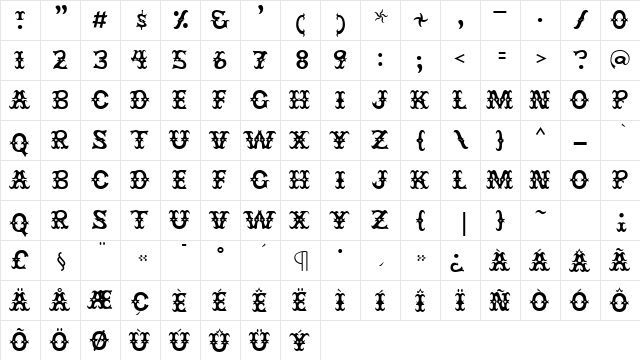 Jester Regular  glyph index