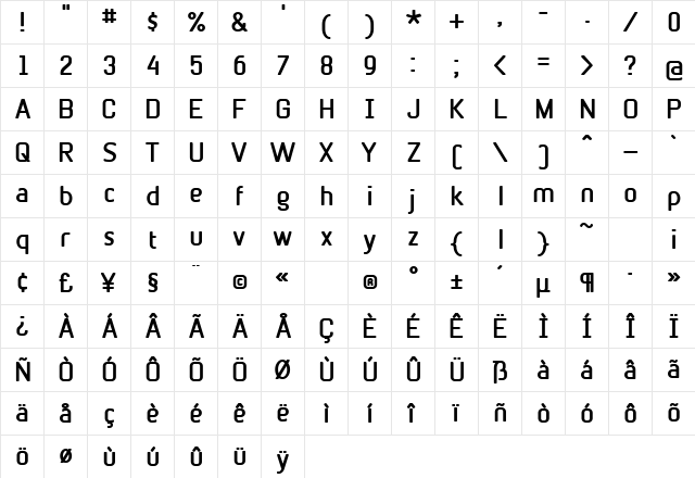 BetaSansBold Regular  glyph index