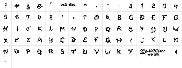 Shaman Regular  glyph index