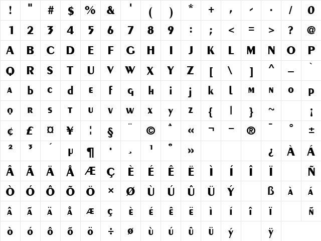 OversetBlack Normal  glyph index