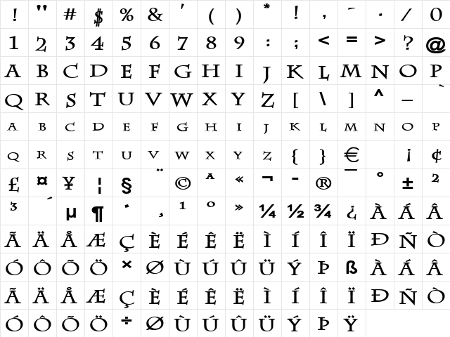 ChazWide Bold  glyph index