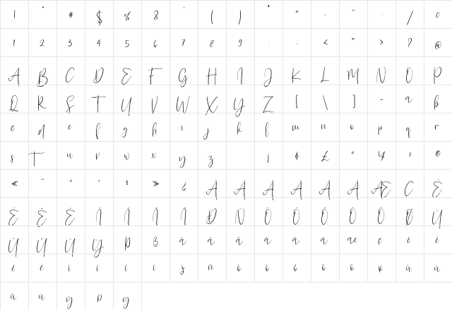 Sanflorida Regular  glyph index