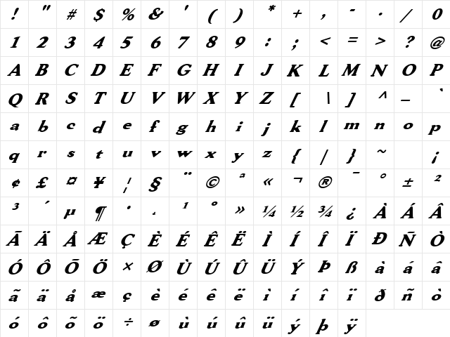 FZ ROMAN 30 ITALIC Normal  glyph index