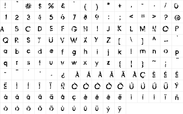 Frail&Bedazzled Regular  glyph index