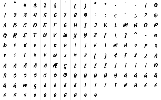 Gilmoore Regular  glyph index