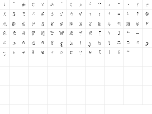 LD Bikini Regular  glyph index
