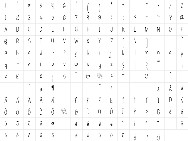 Elfar Normal Narrow G98 Regular  glyph index