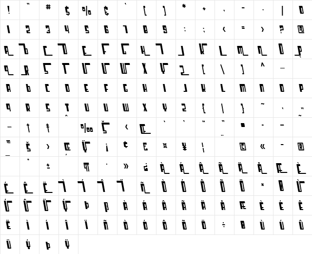 SF Cosmic Age Condensed Oblique  glyph index