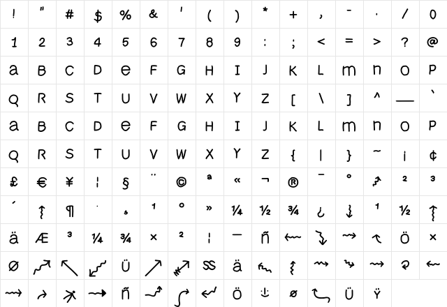 MonoMouseFS Regular  glyph index