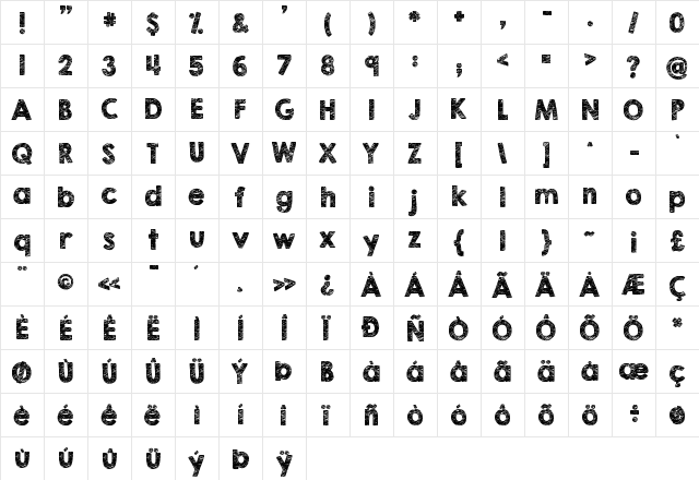 KG Broken Vessels Sketch Regular  glyph index