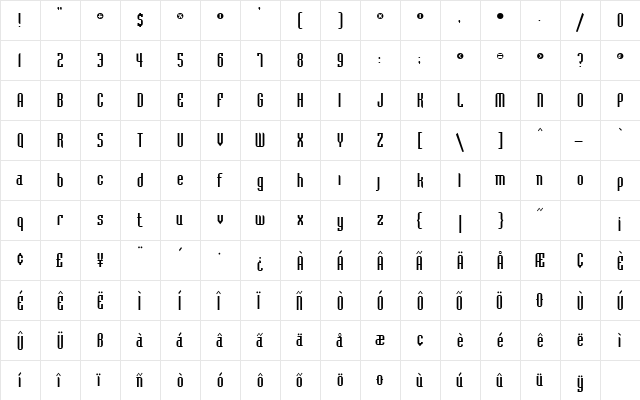 Schilling Regular  glyph index