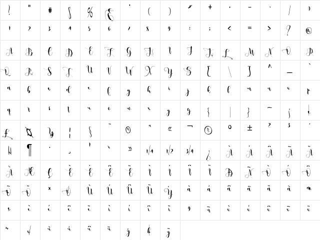metic Regular  glyph index