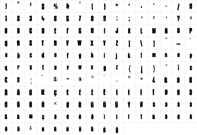 Kenyan Coffee Ink Regular  glyph index
