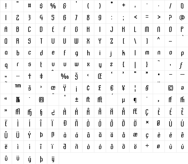 Komikazba Regular  glyph index