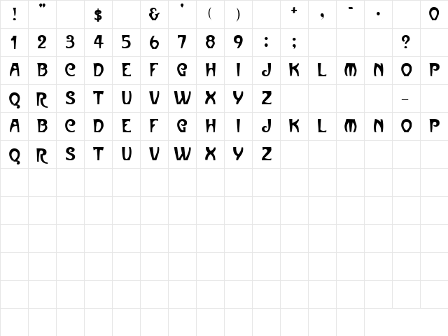 GE Warped Caps Regular  glyph index