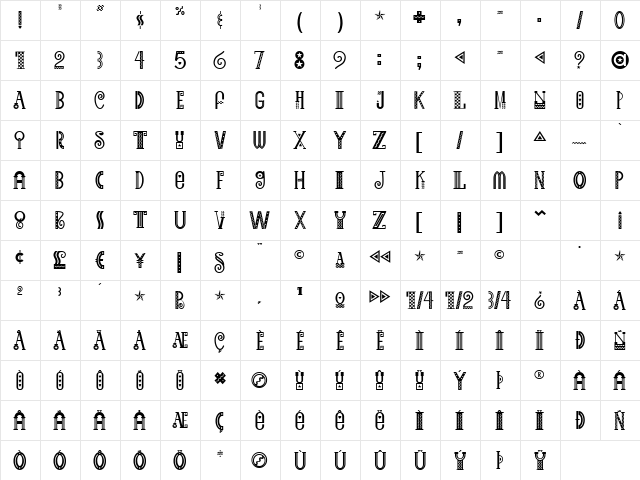 Bric A Brac BV Regular  glyph index