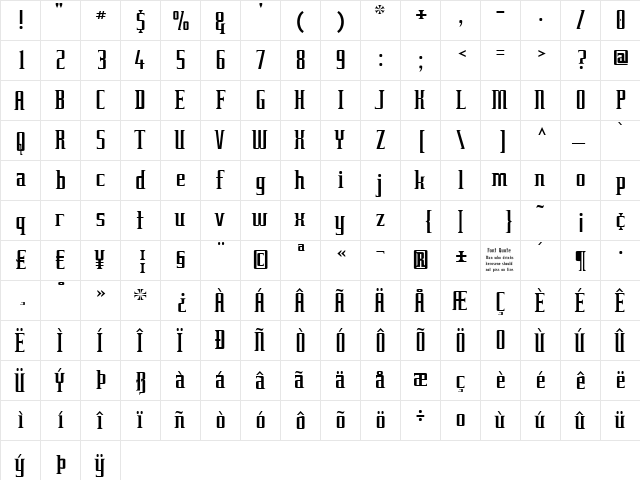 Equine Regular  glyph index