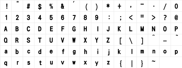DFLiHeiU-Bd Regular  glyph index