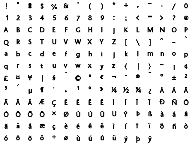 OskiDakelh Bold  glyph index