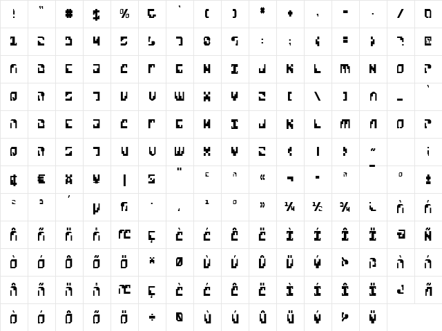 Xenophobia Condensed Condensed  glyph index
